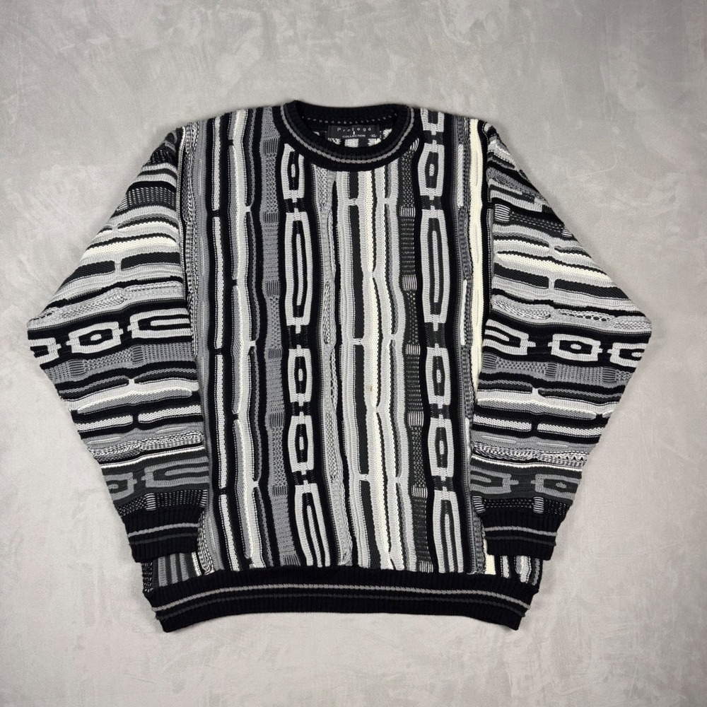 90s Mens Protege Collection 3D Textured Knit Geometric Sweater XL